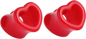 Epinki Plugs and Tunnels for Ears, 2PCS Ear Gauges Acrylic Red Heart Shape Gauge Ear Stretching Kit