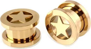 Epinki Stainless Steel Tunnel Gauges, 1 Pair Ear Gauges Black/Silver/Gold with Star Shape Women and Men Gauges for Ears Plugs