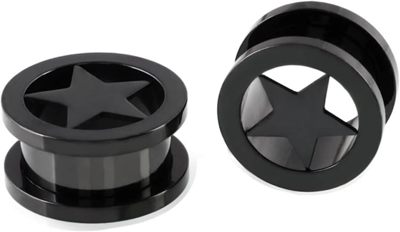 Epinki Stainless Steel Tunnel Gauges, 1 Pair Ear Gauges Black/Silver/Gold with Star Shape Women and Men Gauges for Ears Plugs
