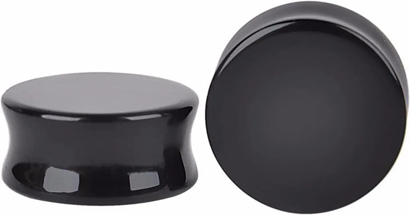Epinki Stone Ear Gauge Kit, 2PCS Ear Gauges Black Stone Women and Men Ear Gauge Stretching Kit