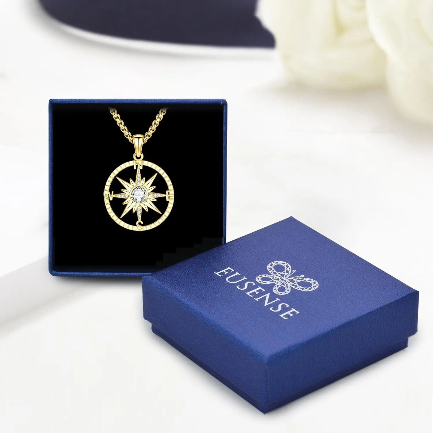 Eusense Compass Necklace for Women Men Sterling Silver 925 Compass Pendant Compass Jewelry Womens Mens Gifts for Her Him Birthday Graduation Anniversary Valentines Female Male