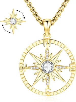 Eusense Compass Necklace for Women Men Sterling Silver 925 Compass Pendant Compass Jewelry Womens Mens Gifts for Her Him Birthday Graduation Anniversary Valentines Female Male
