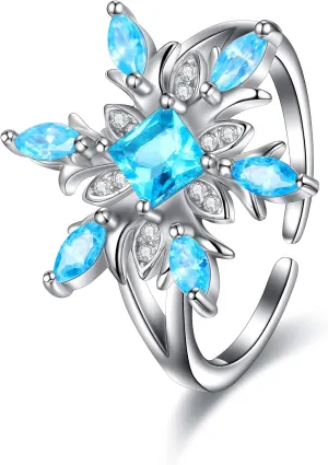 EVER FAITH 925 Sterling Silver CZ Winter Accessory Sparkle Snowflake Flower Adjustable Cuff Ring