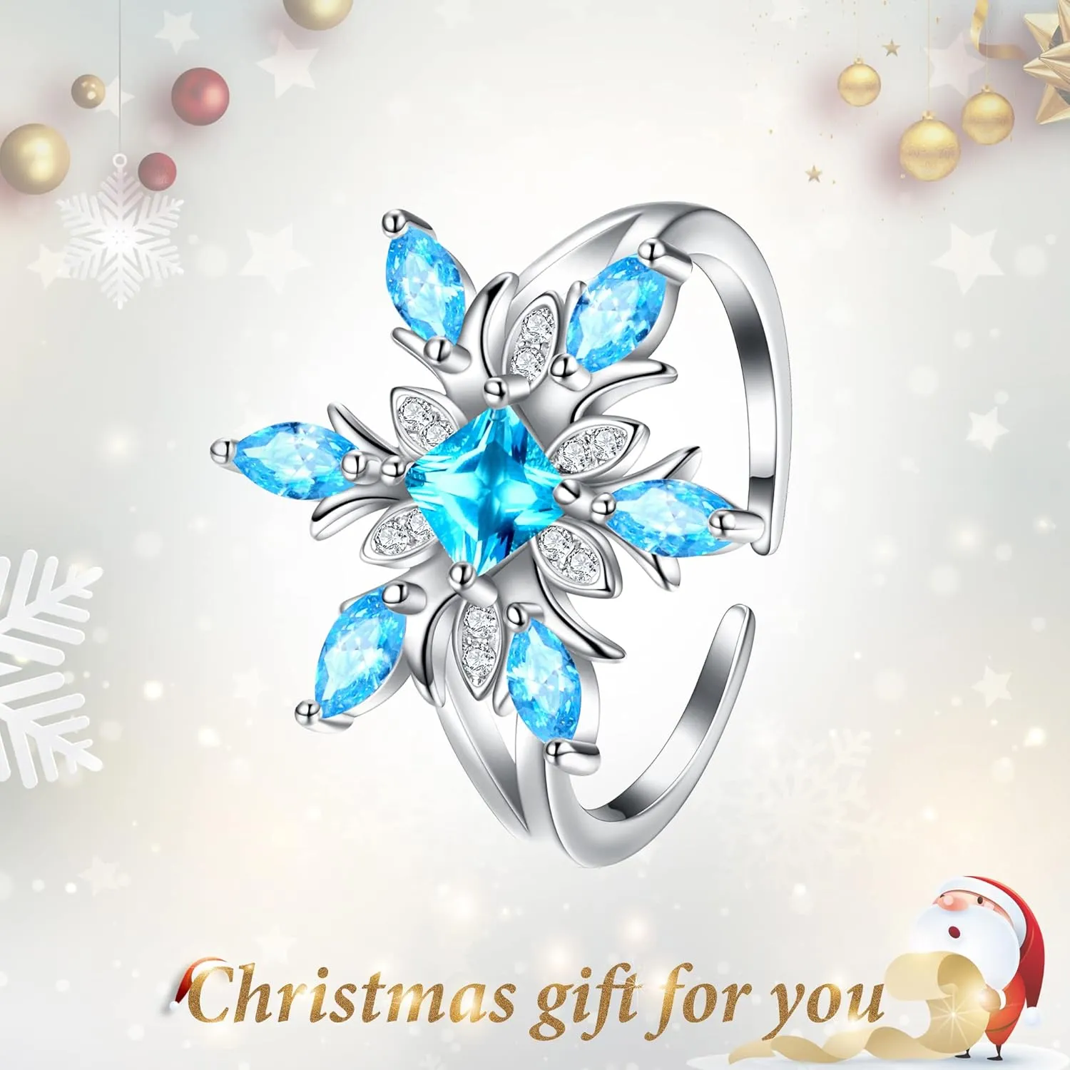 EVER FAITH 925 Sterling Silver CZ Winter Accessory Sparkle Snowflake Flower Adjustable Cuff Ring