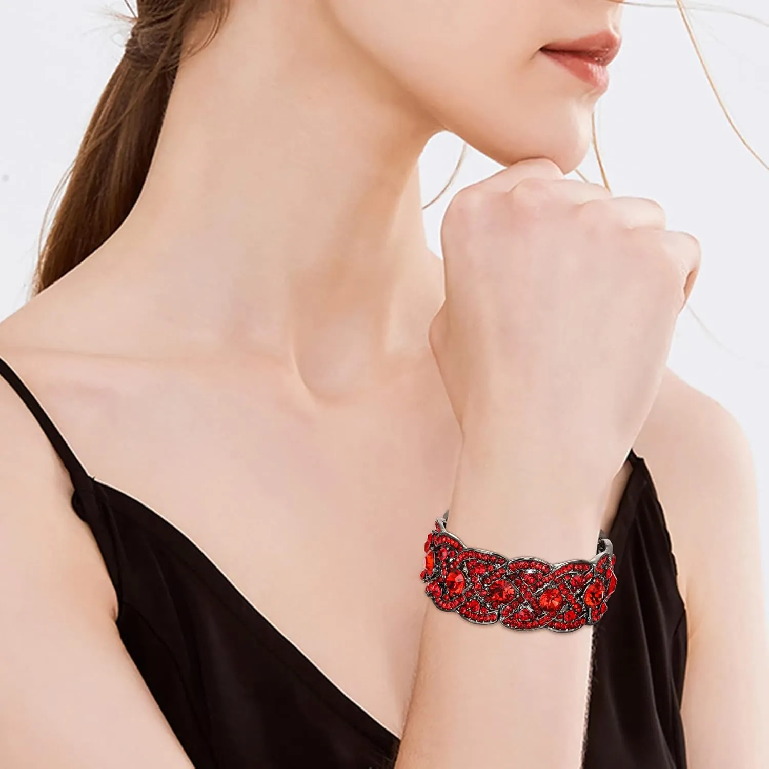 EVER FAITH Austrian Crystal Costume Jewelry Art Deco Elastic Stretch Bracelet