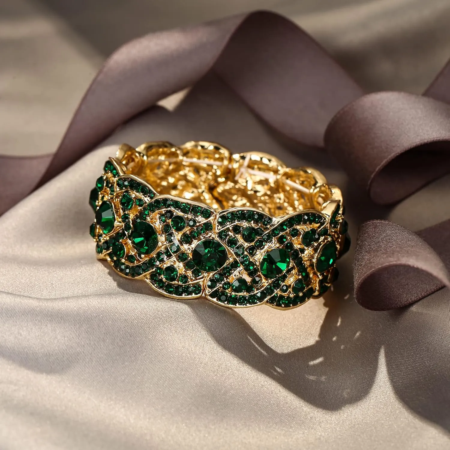 EVER FAITH Austrian Crystal Costume Jewelry Art Deco Elastic Stretch Bracelet
