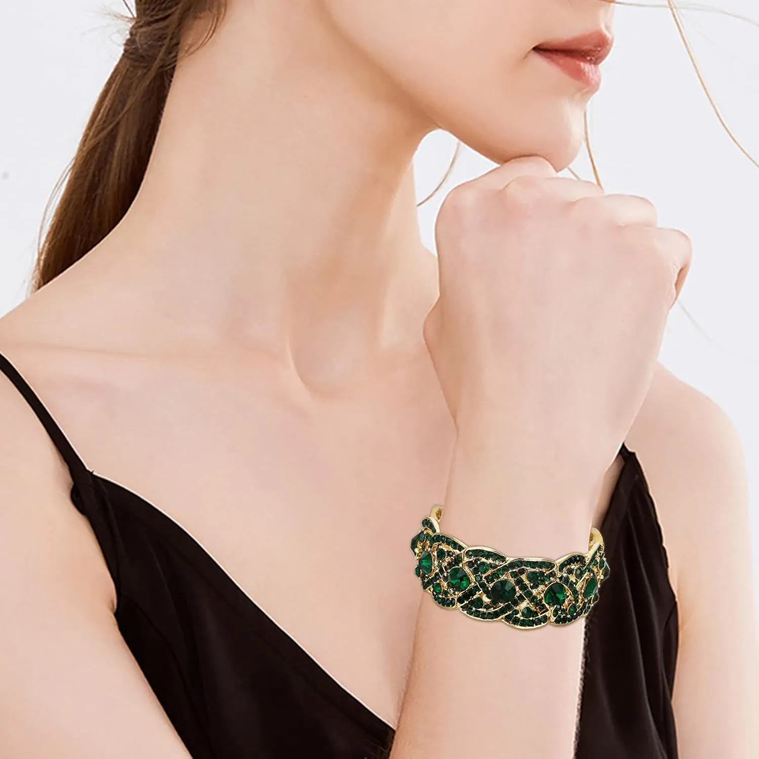 EVER FAITH Austrian Crystal Costume Jewelry Art Deco Elastic Stretch Bracelet