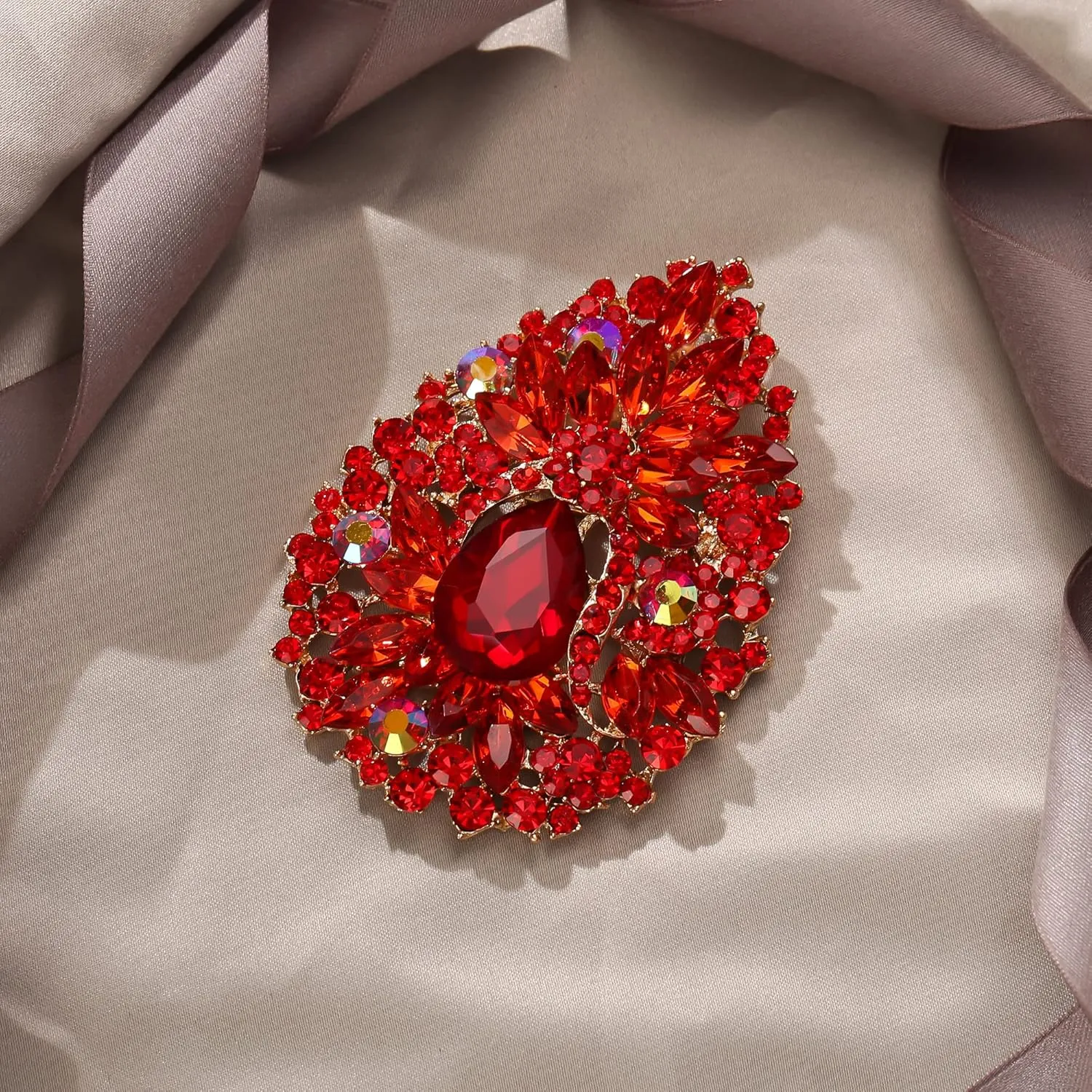 EVER FAITH Women's Oval Rhinestone Crystal Vintage Style Flower Cluster Brooch Pin for Banquet