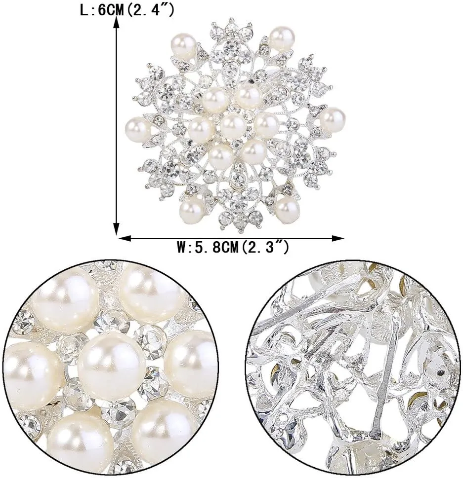 EVER FAITH Women's Wedding Corsage Clear Crystal Simulated Pearl Elegant Flower Leaf Brooch for Women, Bride