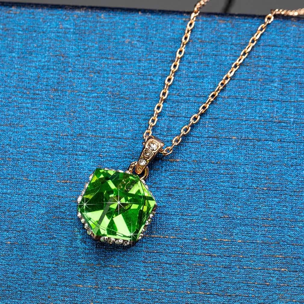 EVEVIC Color Changing Cubic Austrian Crystal Pendant Necklaces for Women 14K Gold Plated Hypoallergenic Jewelry