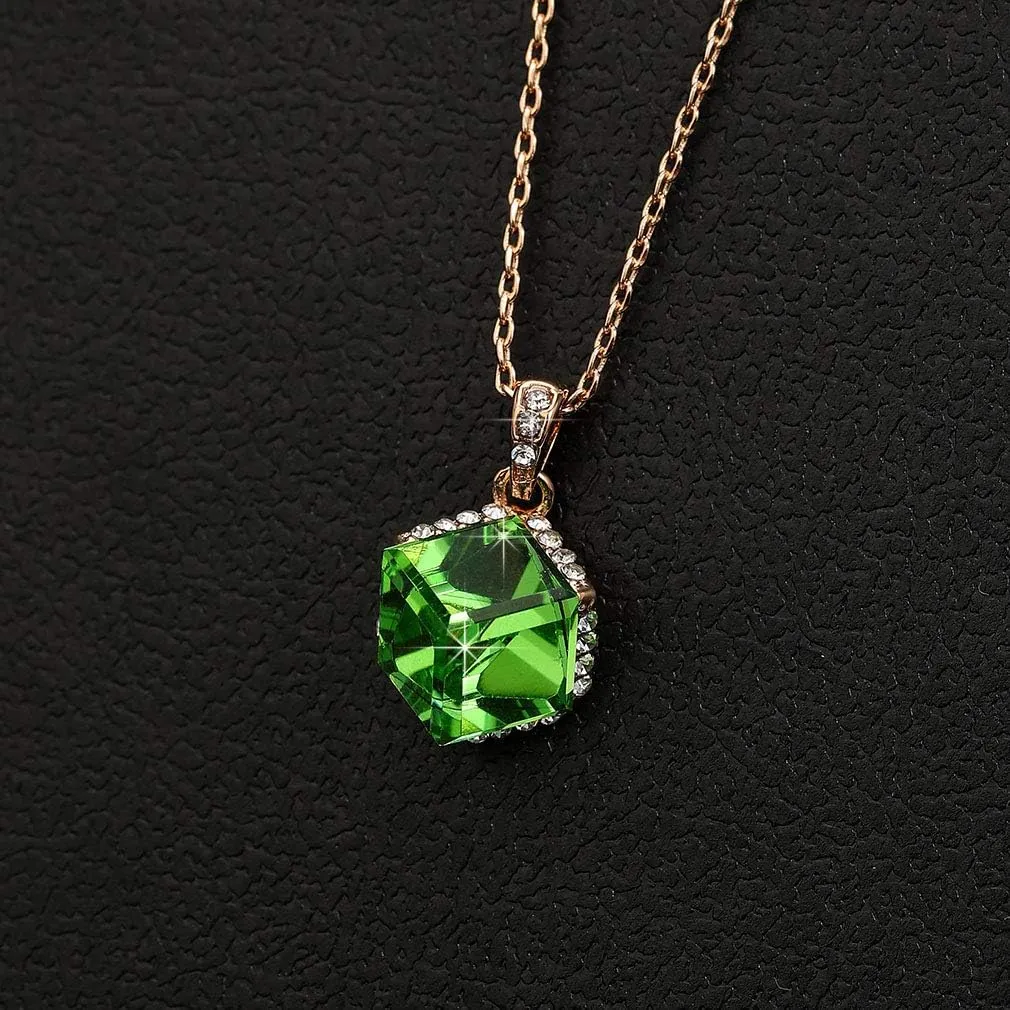 EVEVIC Color Changing Cubic Austrian Crystal Pendant Necklaces for Women 14K Gold Plated Hypoallergenic Jewelry