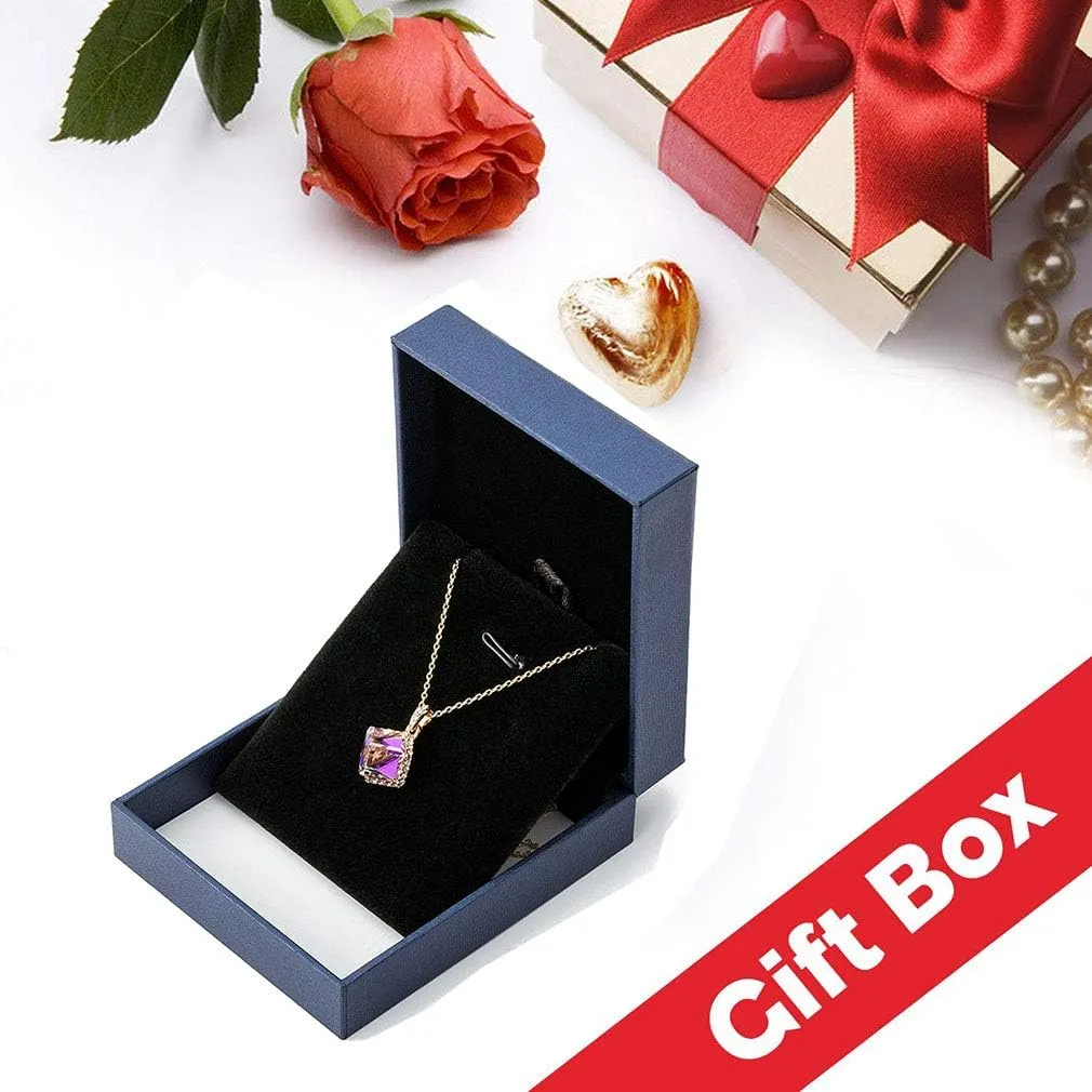 EVEVIC Color Changing Cubic Austrian Crystal Pendant Necklaces for Women 14K Gold Plated Hypoallergenic Jewelry