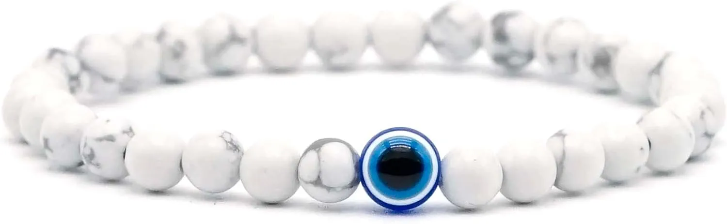 Evil Eye Bracelet 6mm Natural Stretch Adjustable Beaded Bracelets for Men