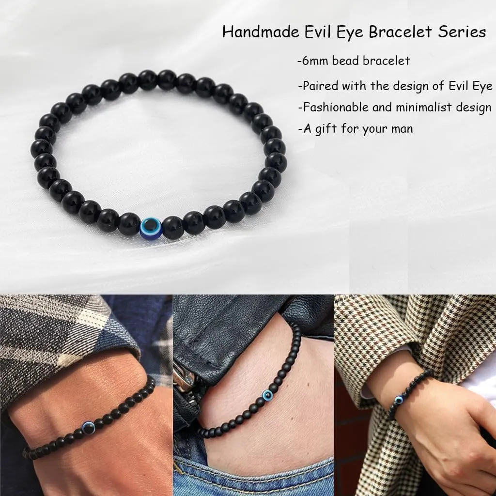 Evil Eye Bracelet 6mm Natural Stretch Adjustable Beaded Bracelets for Men