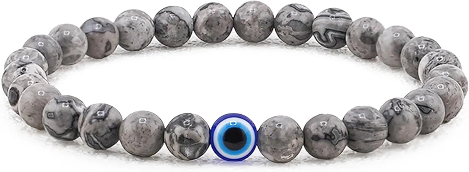 Evil Eye Bracelet 6mm Natural Stretch Adjustable Beaded Bracelets for Men