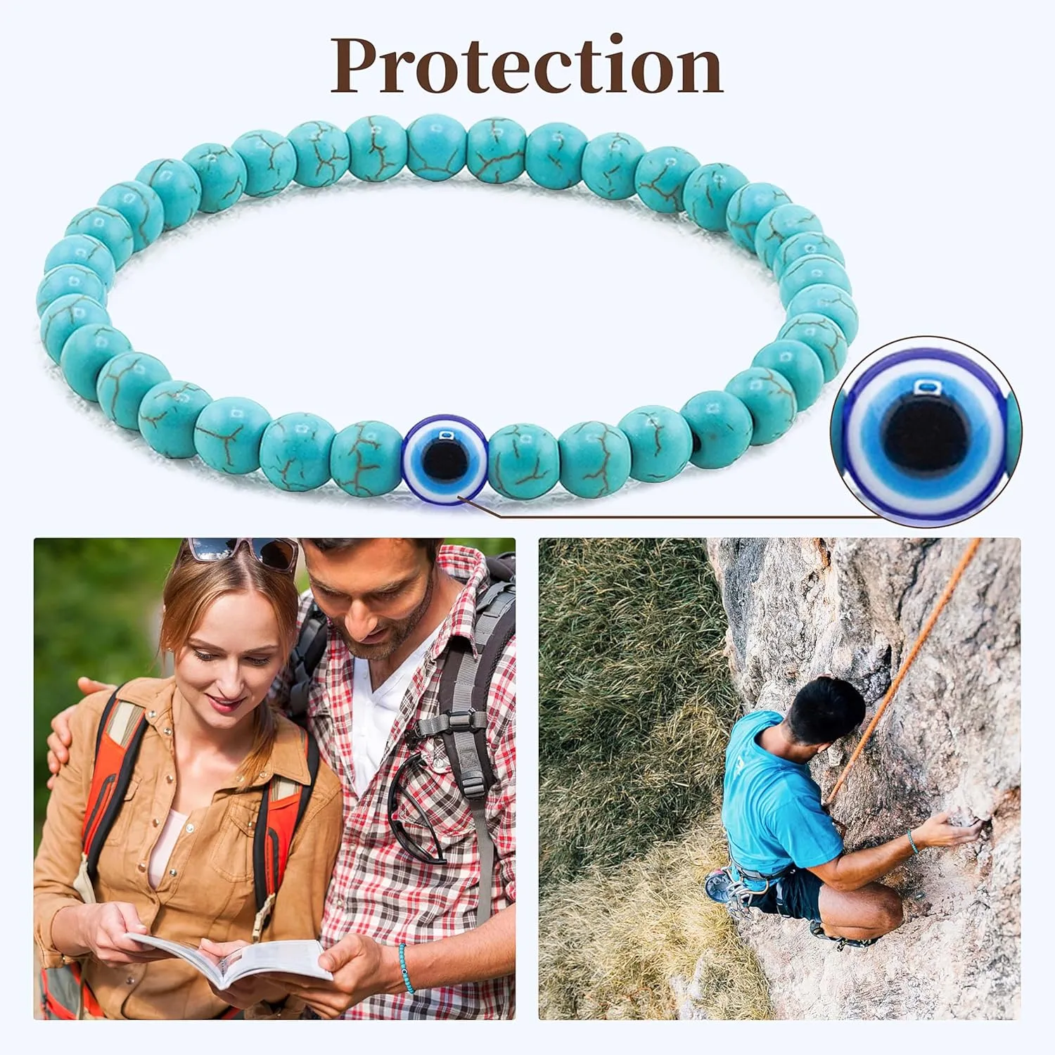 Evil Eye Bracelet 6mm Natural Stretch Adjustable Beaded Bracelets for Men