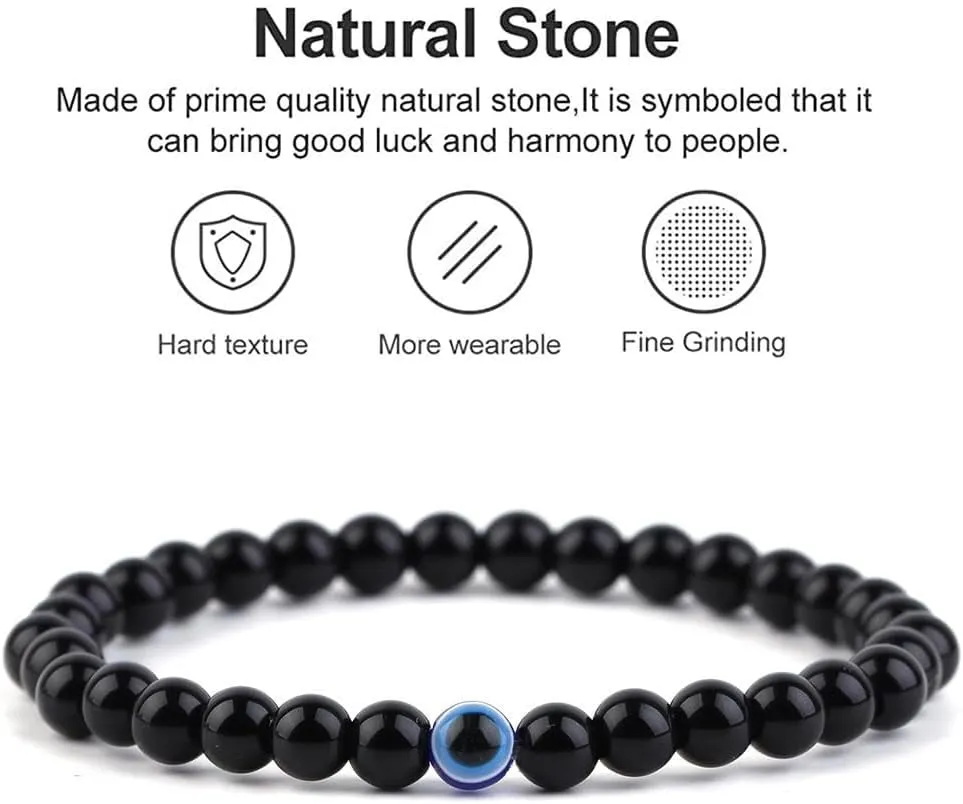 Evil Eye Bracelet 6mm Natural Stretch Adjustable Beaded Bracelets for Men