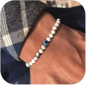 Evil Eye Bracelet 6mm Natural Stretch Adjustable Beaded Bracelets for Men