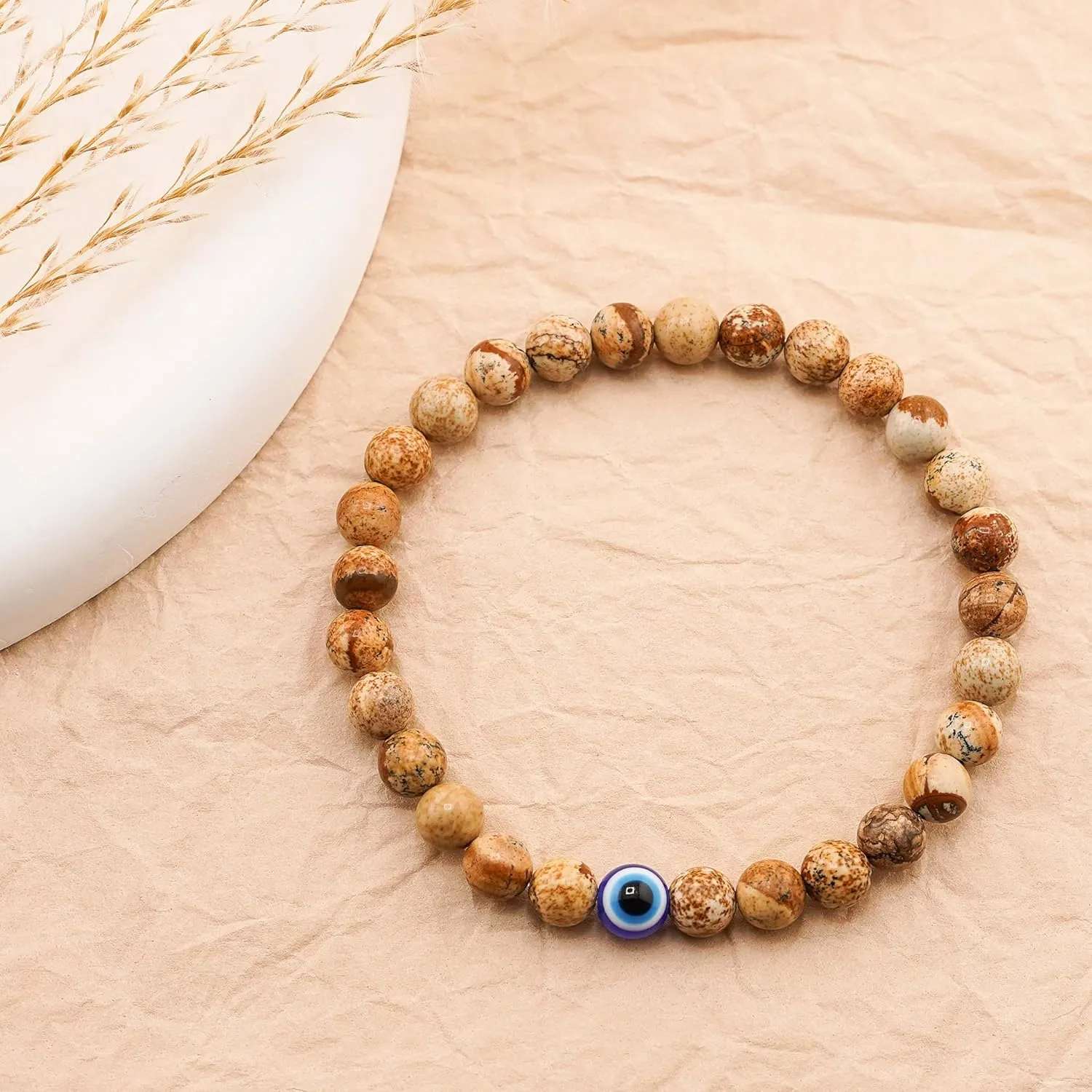 Evil Eye Bracelet 6mm Natural Stretch Adjustable Beaded Bracelets for Men