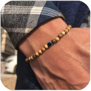 Evil Eye Bracelet 6mm Natural Stretch Adjustable Beaded Bracelets for Men