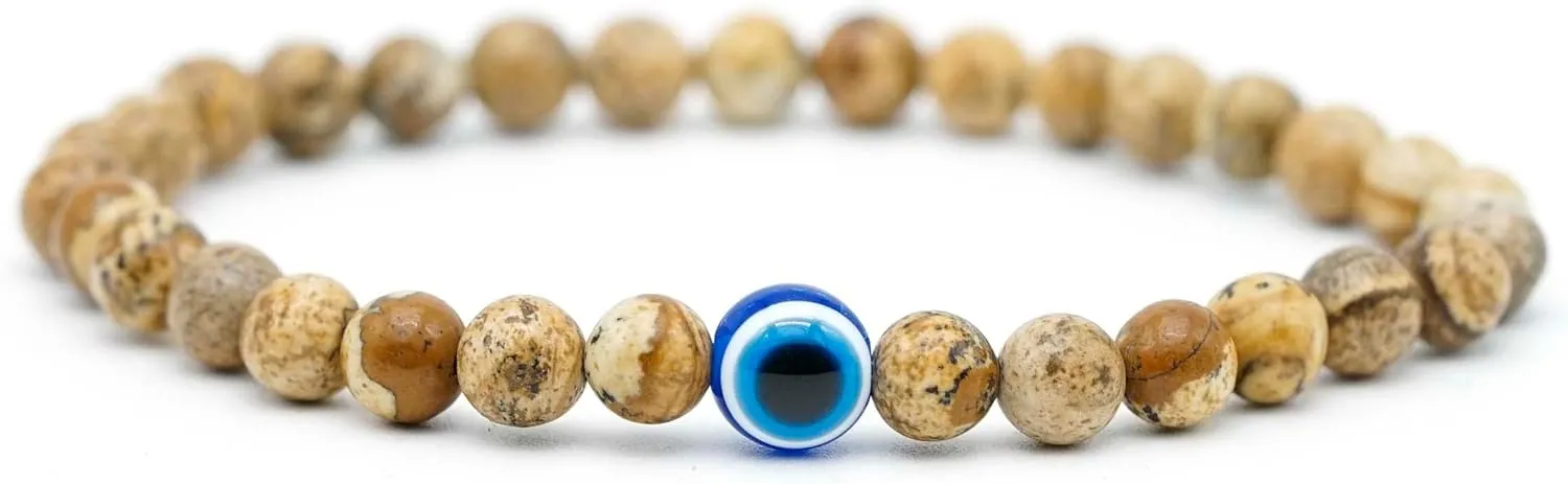 Evil Eye Bracelet 6mm Natural Stretch Adjustable Beaded Bracelets for Men