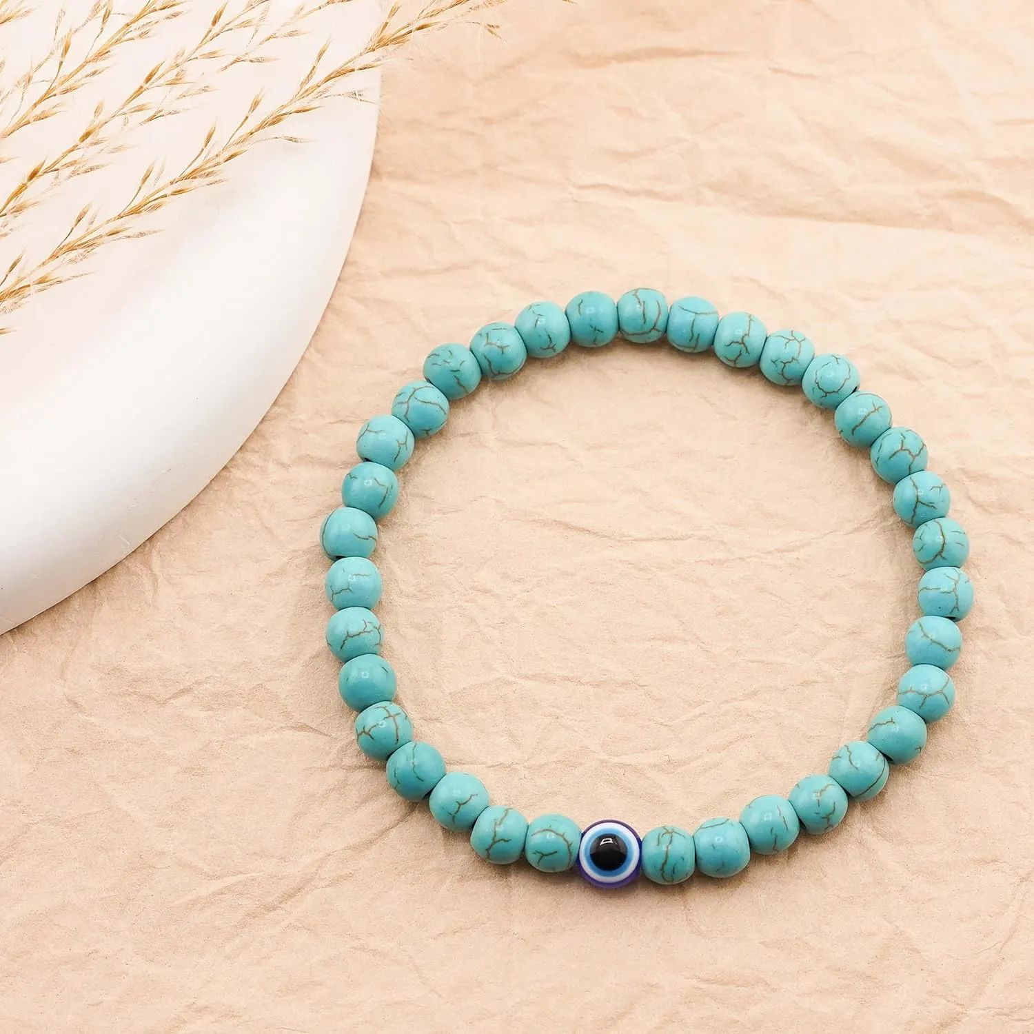 Evil Eye Bracelet 6mm Natural Stretch Adjustable Beaded Bracelets for Men