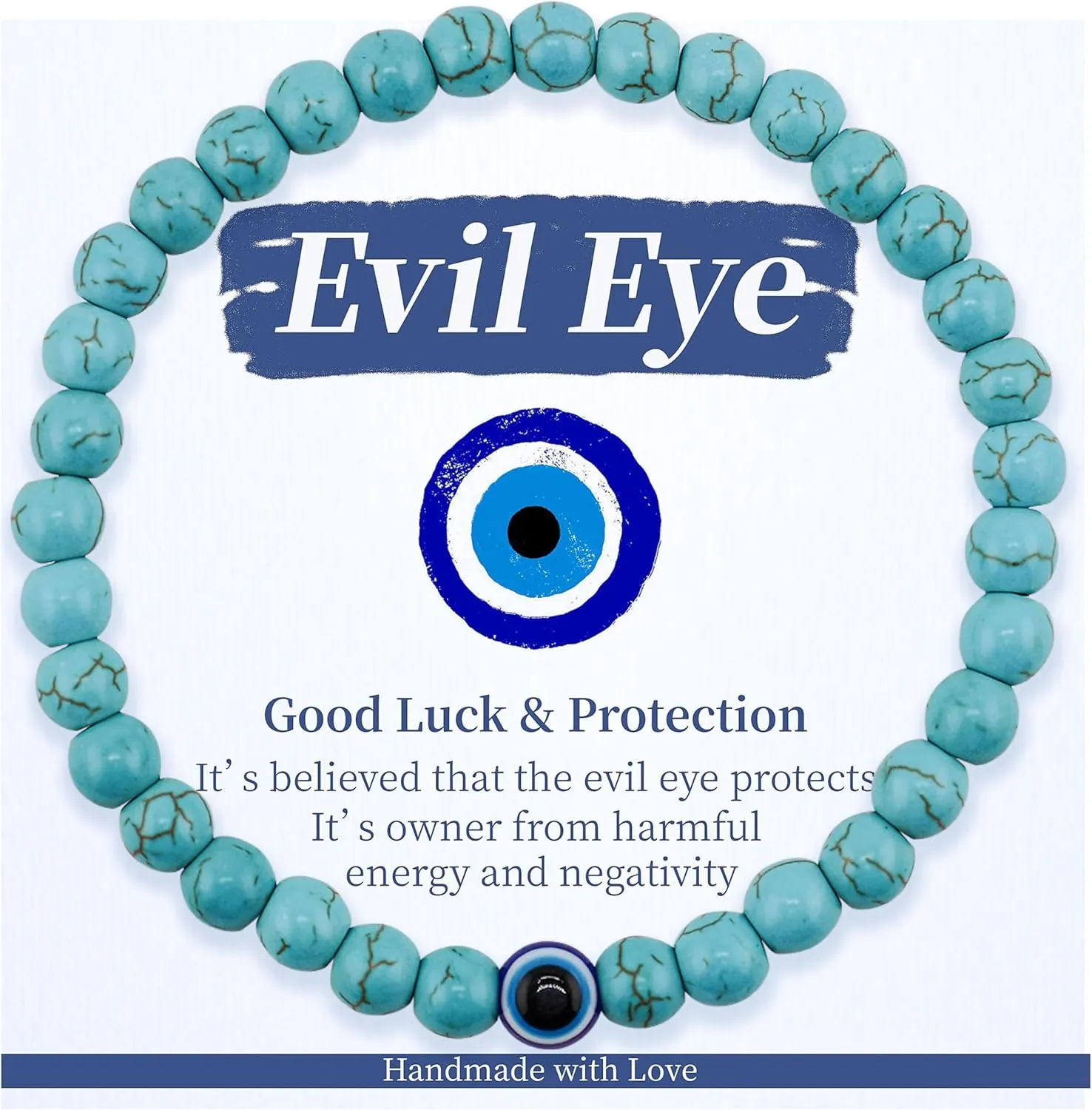 Evil Eye Bracelet 6mm Natural Stretch Adjustable Beaded Bracelets for Men
