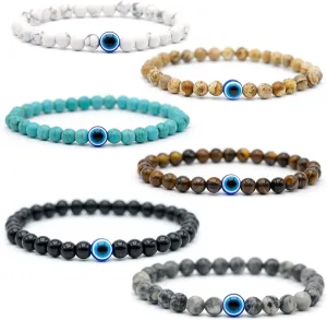 Evil Eye Bracelet 6mm Natural Stretch Adjustable Beaded Bracelets for Men