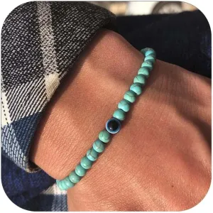 Evil Eye Bracelet 6mm Natural Stretch Adjustable Beaded Bracelets for Men