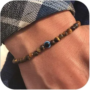 Evil Eye Bracelet 6mm Natural Stretch Adjustable Beaded Bracelets for Men