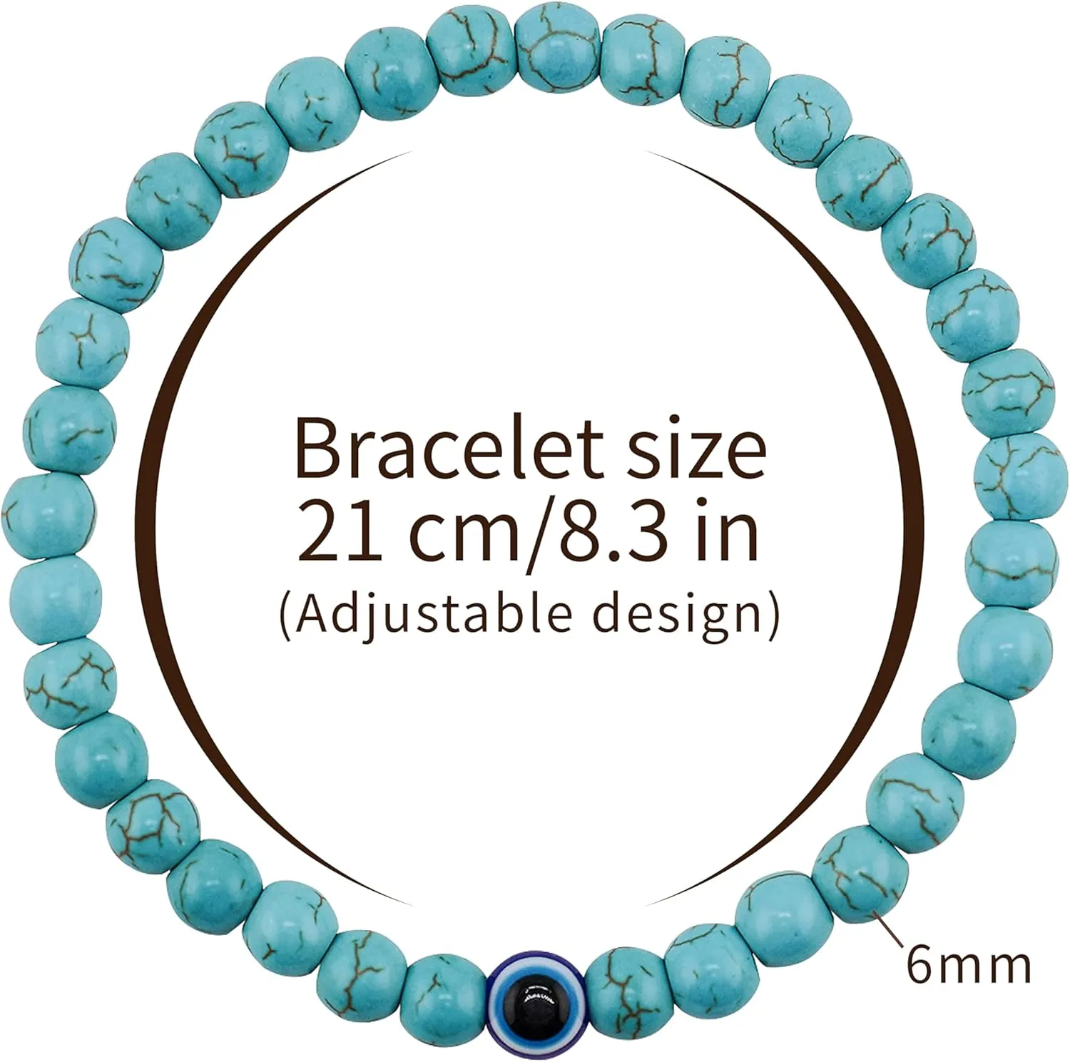 Evil Eye Bracelet 6mm Natural Stretch Adjustable Beaded Bracelets for Men
