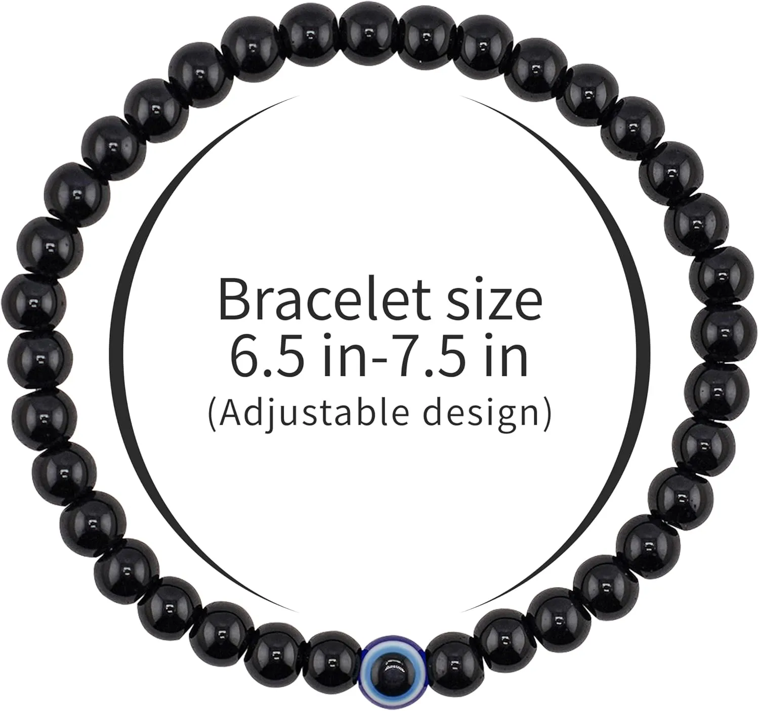 Evil Eye Bracelet 6mm Natural Stretch Adjustable Beaded Bracelets for Men