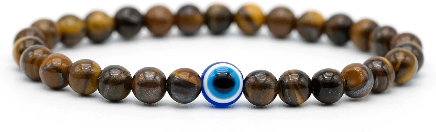 Evil Eye Bracelet 6mm Natural Stretch Adjustable Beaded Bracelets for Men