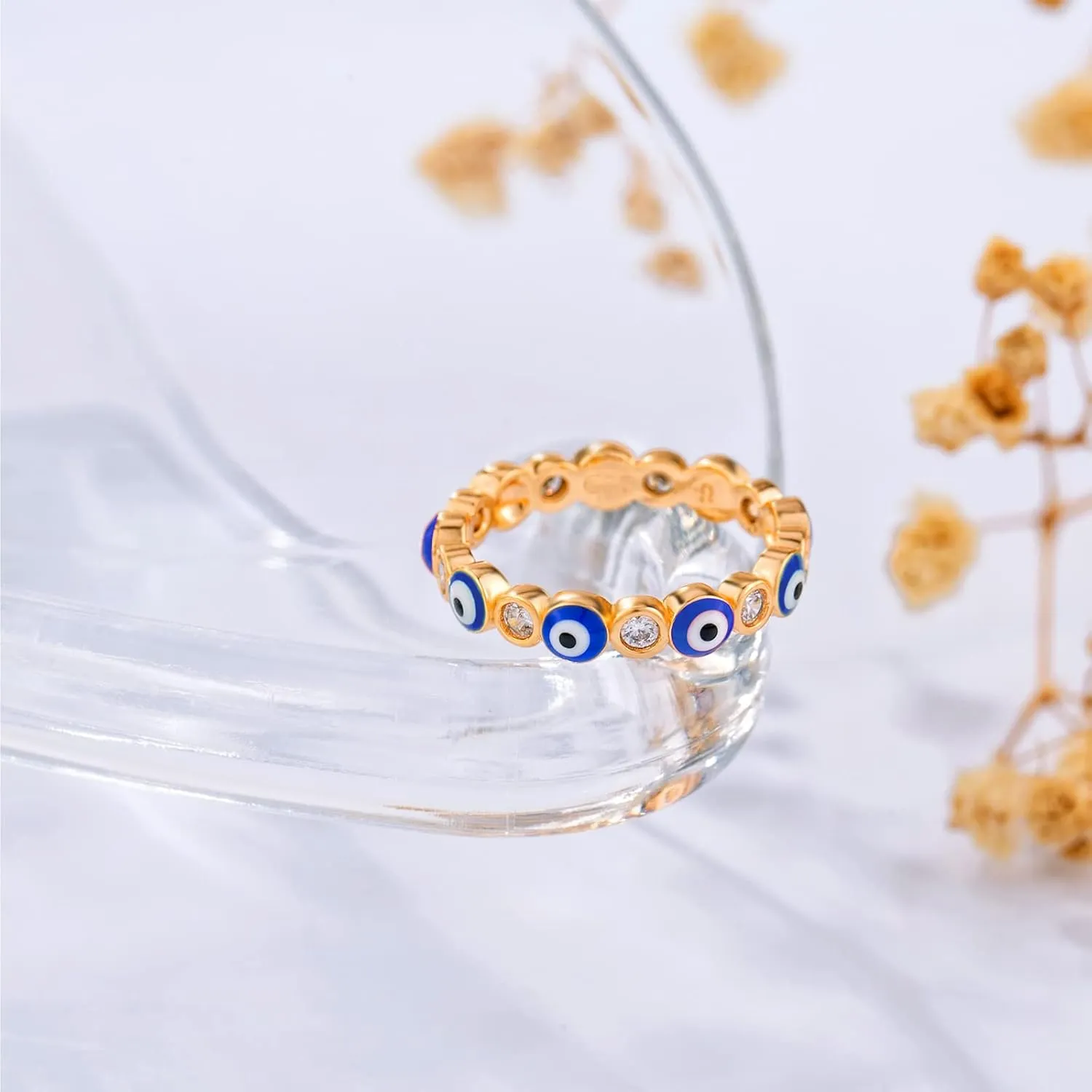 Evil Eye Ring for Women 18K White Gold Plated Evil Eye Band Cubic Zirconia Braided Engagement Promise Statement Wedding Ring Jewelry Gift Size 6-10