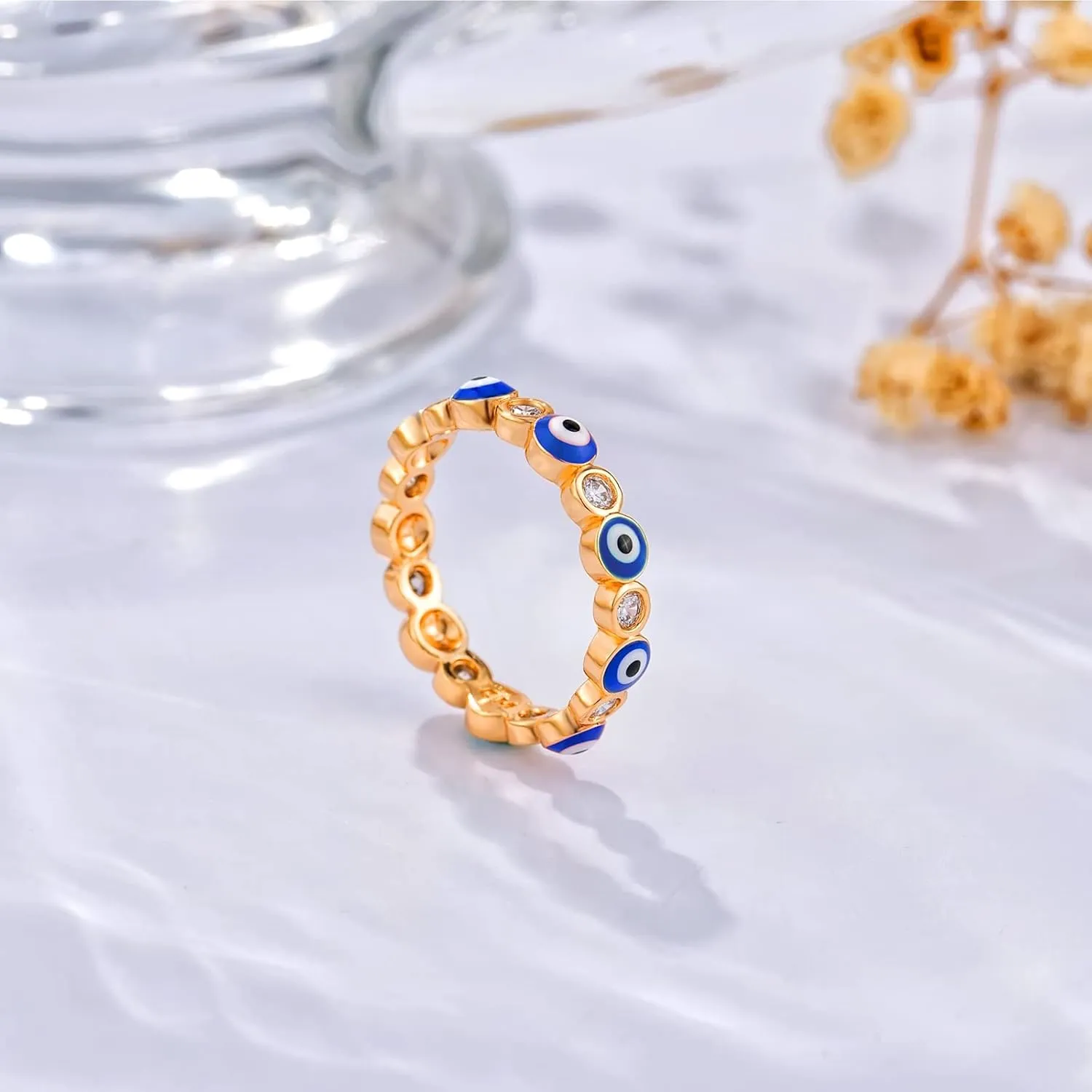 Evil Eye Ring for Women 18K White Gold Plated Evil Eye Band Cubic Zirconia Braided Engagement Promise Statement Wedding Ring Jewelry Gift Size 6-10