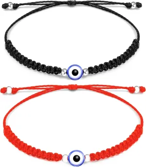 Evil Eye String Bracelets Handmade Black String Evil Eye Bracelet for Women Men Teen Girls Boys 2pcs