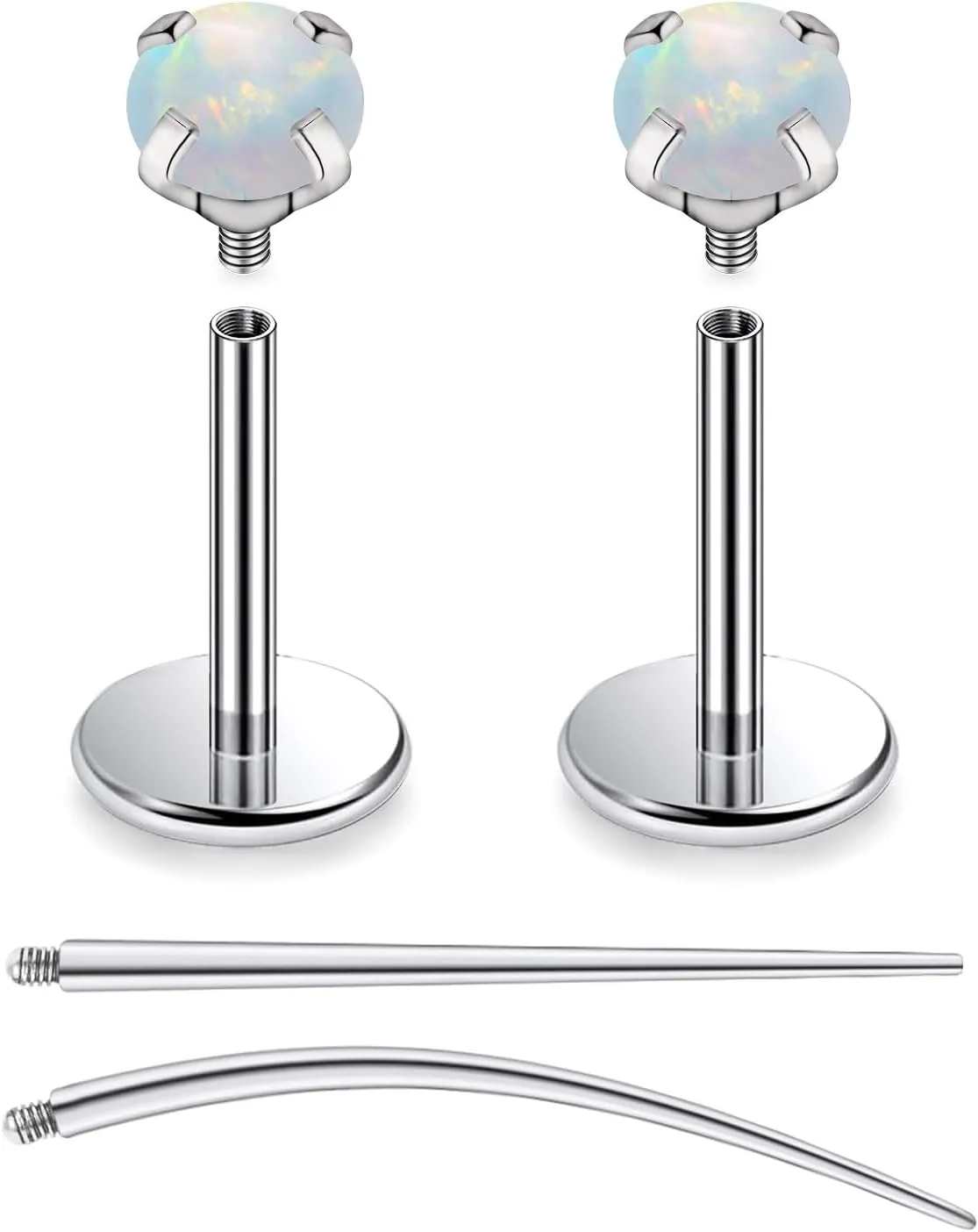 F136 Titanium 20/18/16G Internally Threaded Flat Back Opal Stud Earrings Nose Rings Lip Labret Medusa Monroe Piercing Jewelry with Taper for Women Men