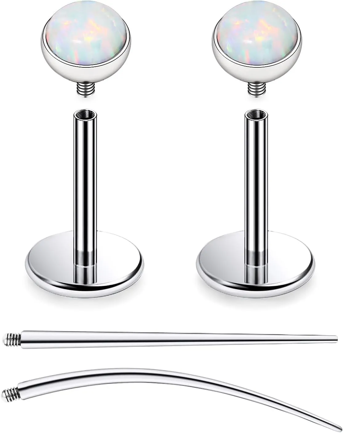 F136 Titanium 20/18/16G Internally Threaded Flat Back Opal Stud Earrings Nose Rings Lip Labret Medusa Monroe Piercing Jewelry with Taper for Women Men