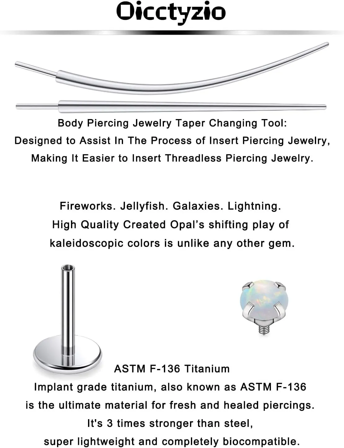 F136 Titanium 20/18/16G Internally Threaded Flat Back Opal Stud Earrings Nose Rings Lip Labret Medusa Monroe Piercing Jewelry with Taper for Women Men