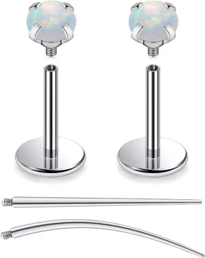 F136 Titanium 20/18/16G Internally Threaded Flat Back Opal Stud Earrings Nose Rings Lip Labret Medusa Monroe Piercing Jewelry with Taper for Women Men