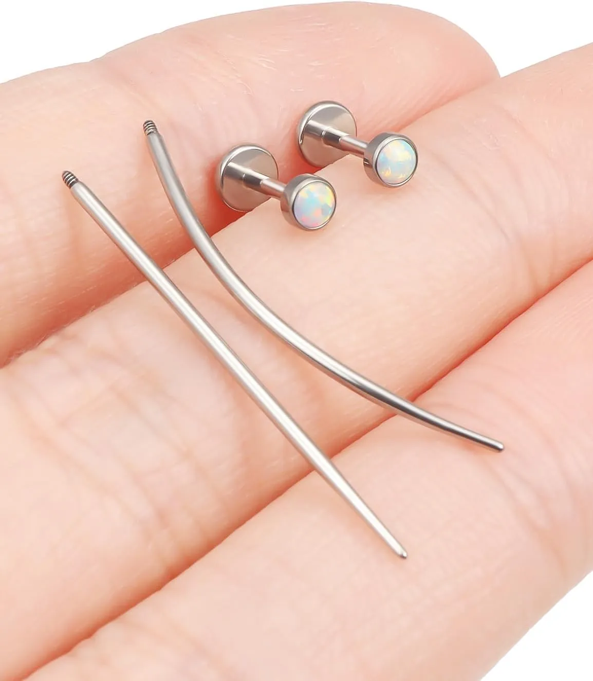 F136 Titanium 20/18/16G Internally Threaded Flat Back Opal Stud Earrings Nose Rings Lip Labret Medusa Monroe Piercing Jewelry with Taper for Women Men