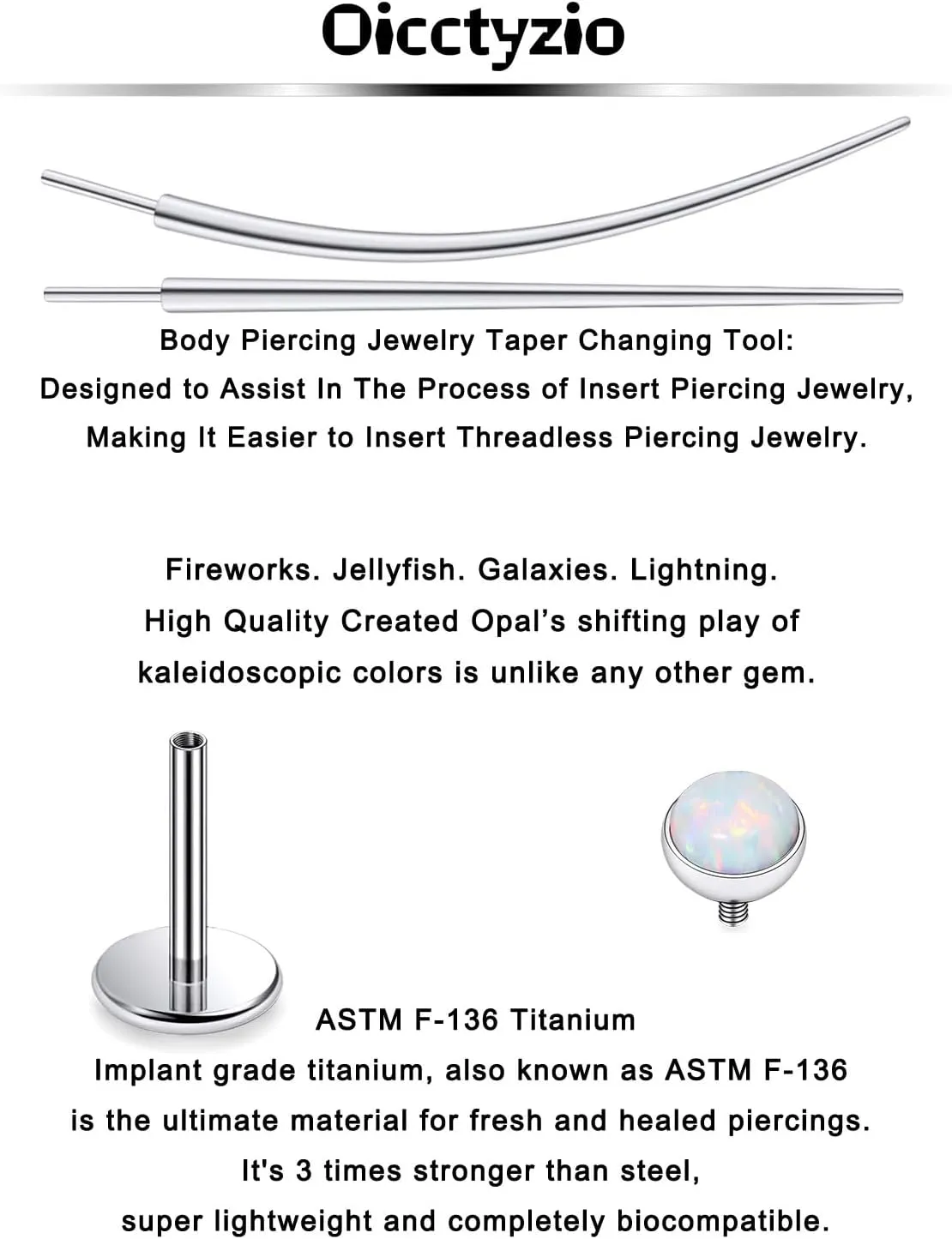 F136 Titanium 20/18/16G Internally Threaded Flat Back Opal Stud Earrings Nose Rings Lip Labret Medusa Monroe Piercing Jewelry with Taper for Women Men