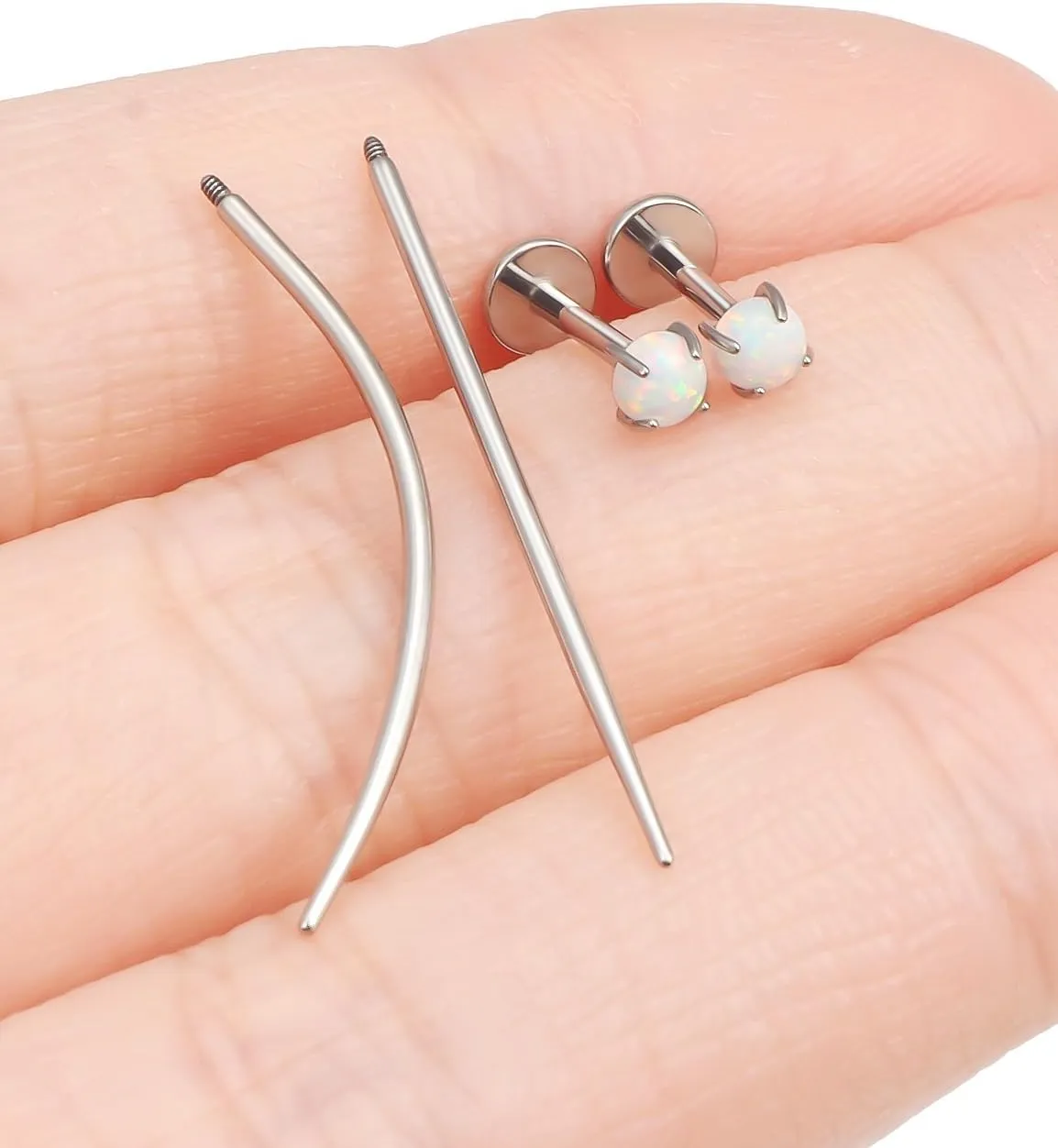 F136 Titanium 20/18/16G Internally Threaded Flat Back Opal Stud Earrings Nose Rings Lip Labret Medusa Monroe Piercing Jewelry with Taper for Women Men