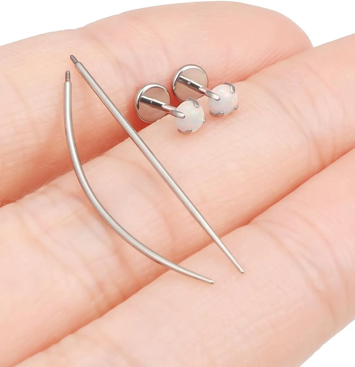 F136 Titanium 20/18/16G Internally Threaded Flat Back Opal Stud Earrings Nose Rings Lip Labret Medusa Monroe Piercing Jewelry with Taper for Women Men
