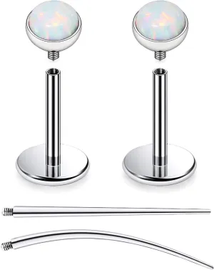 F136 Titanium 20/18/16G Internally Threaded Flat Back Opal Stud Earrings Nose Rings Lip Labret Medusa Monroe Piercing Jewelry with Taper for Women Men