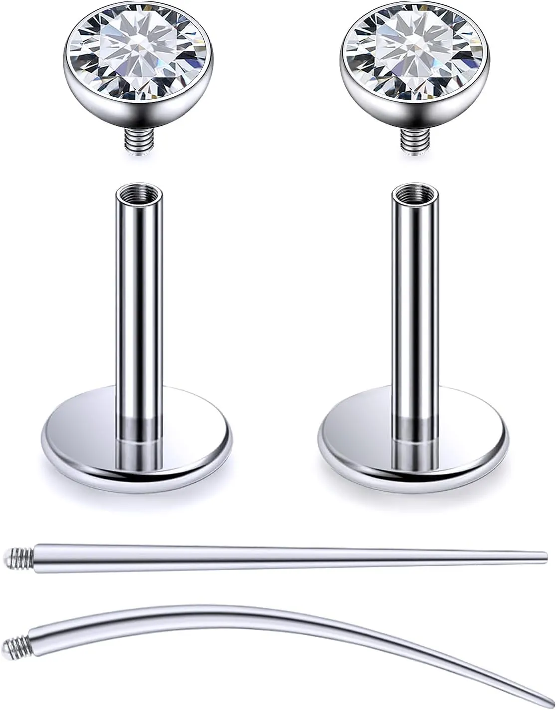F136 Titanium 20/18/16G Internally Threaded Flat Back Stud Earrings Nose Rings Lip Labret Medusa Monroe Piercing Jewelry with Taper for Women Men