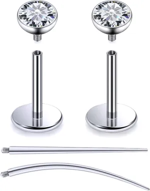 F136 Titanium 20/18/16G Internally Threaded Flat Back Stud Earrings Nose Rings Lip Labret Medusa Monroe Piercing Jewelry with Taper for Women Men