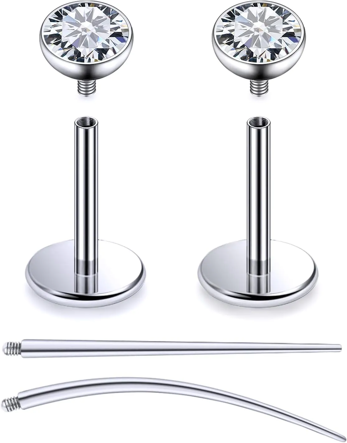 F136 Titanium 20/18/16G Internally Threaded Flat Back Stud Earrings Nose Rings Lip Labret Medusa Monroe Piercing Jewelry with Taper for Women Men