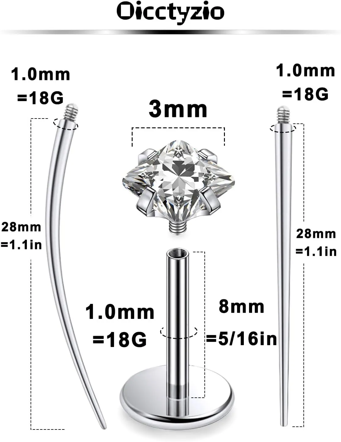F136 Titanium 20/18/16G Internally Threaded Flat Back Stud Earrings Nose Rings Lip Labret Medusa Monroe Piercing Jewelry with Taper for Women Men