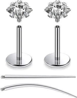 F136 Titanium 20/18/16G Internally Threaded Flat Back Stud Earrings Nose Rings Lip Labret Medusa Monroe Piercing Jewelry with Taper for Women Men